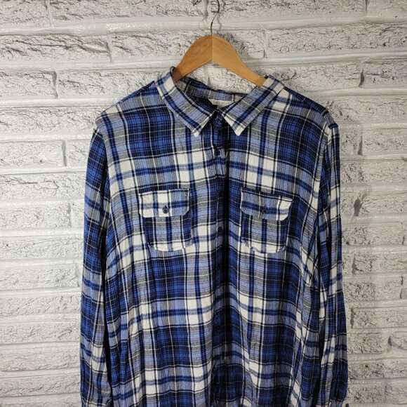 Cato Est 1946 Women Top 26W 28W Plus Long Sleeve Blue Plaid Pockets PLA68E - Picture 3 of 8